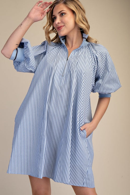 Blue Stripe Contrast Dress