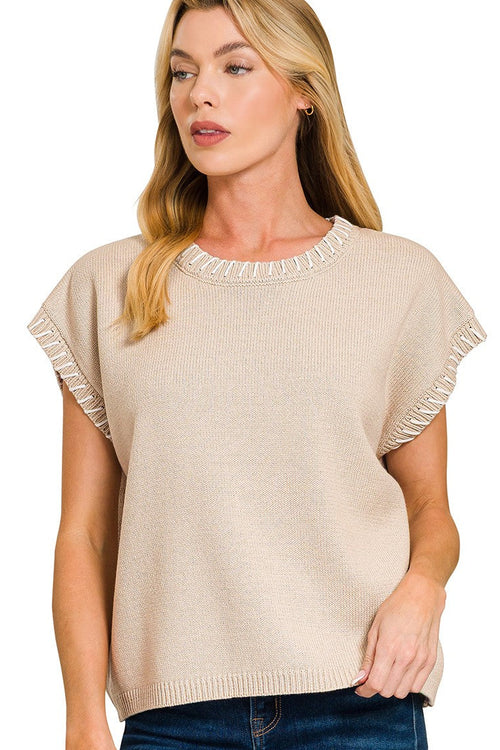 Contrast Stitch Oversized Sweater Vest