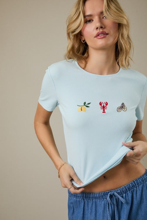 Light Blue Embroidered Tee