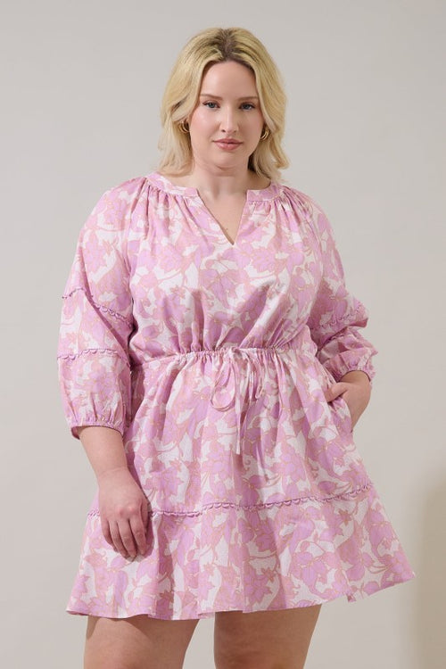 Curvy Pink Drawstring Waist Dress