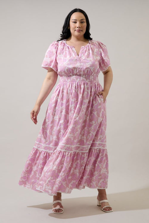 Curvy Pink Floral Midi Dress