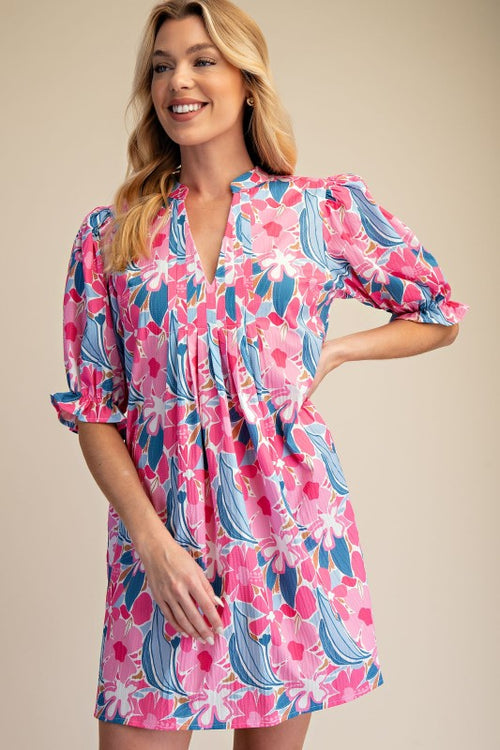 Pink and Blue Floral Mini Dress