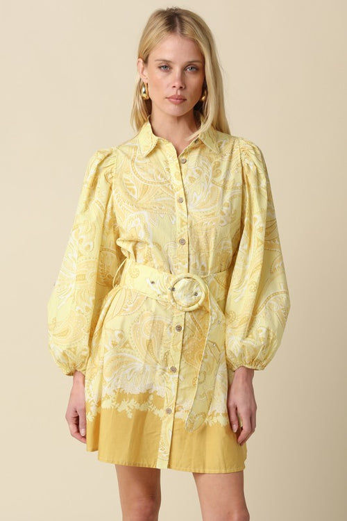 Yellow Paisley Belted Dress