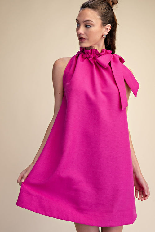 Magenta Tie Neck Dress