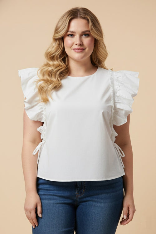 Curvy White Ruffle Top
