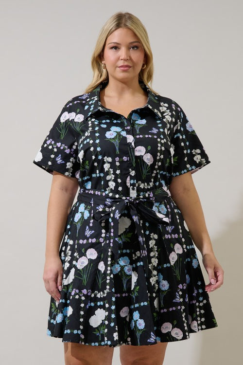 Curvy Black Flower Print Dress