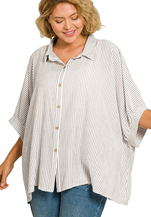 Curvy Stripe Button Down Top