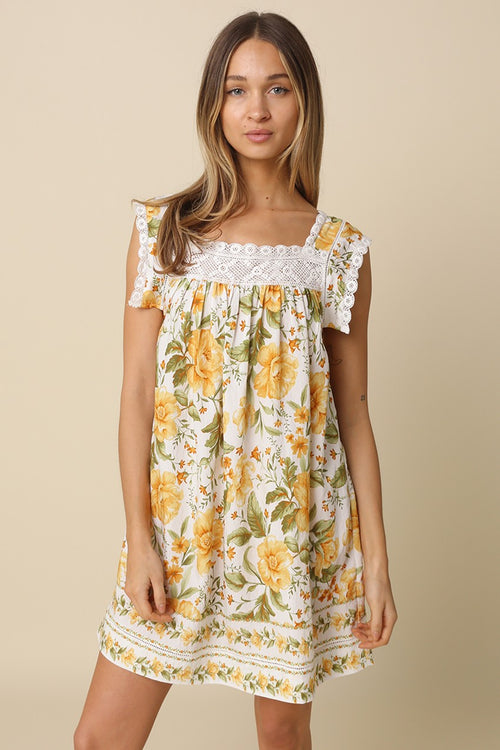 White and Yellow Floral Mini Dress