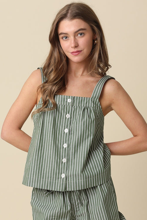 Green Striped Button Tank