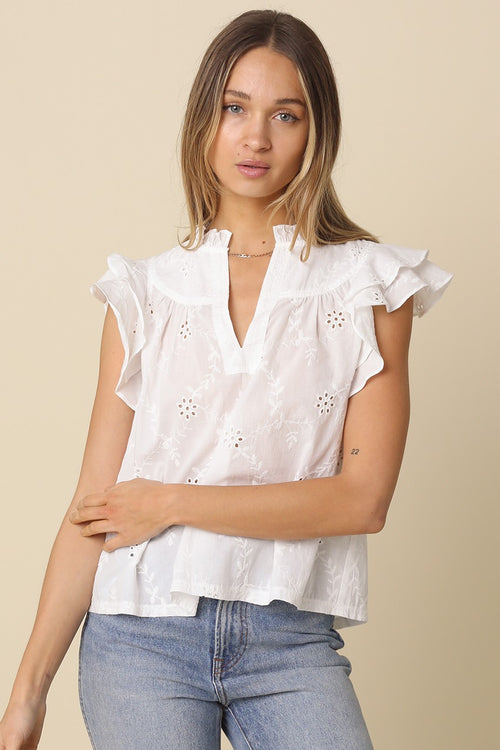 White Eyelet Ruffle Top
