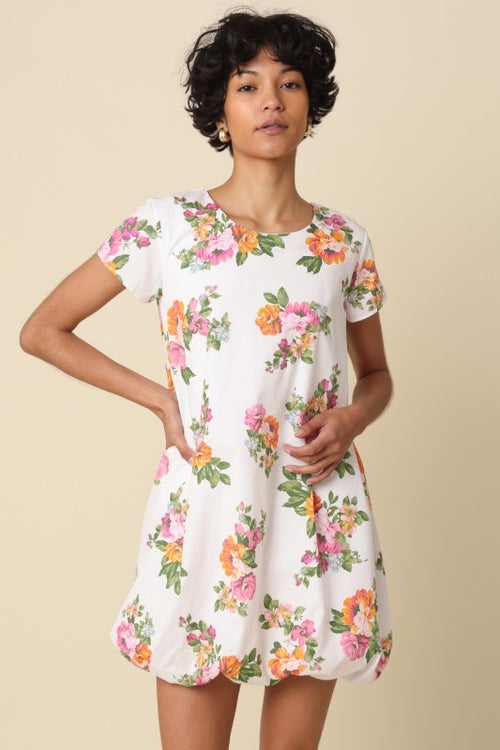Floral Bubble Hem Mini Dress
