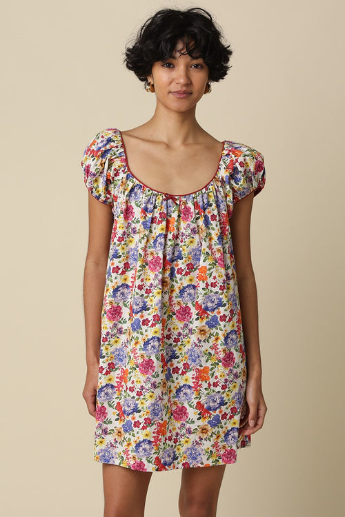 Red Trim Floral Mini Dress