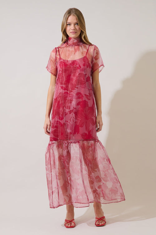 Burgundy Organza Maxi Dress