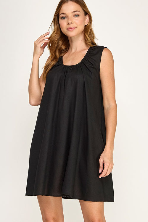 Black Scoop Neck Mini Dress