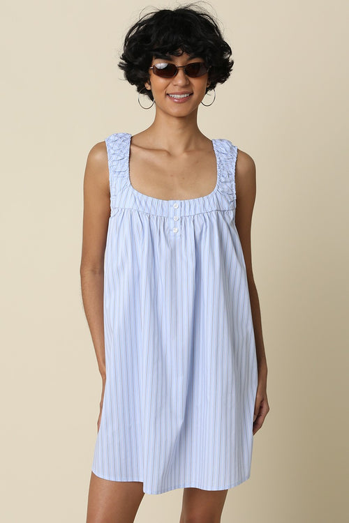 Blue Pinstripe Mini Dress