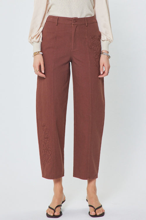 Brown Embroidered Jeans