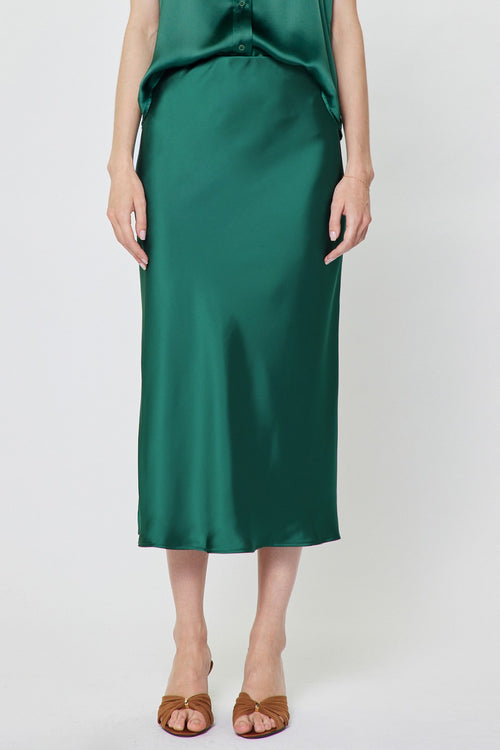 Emerald Satin Midi Skirt