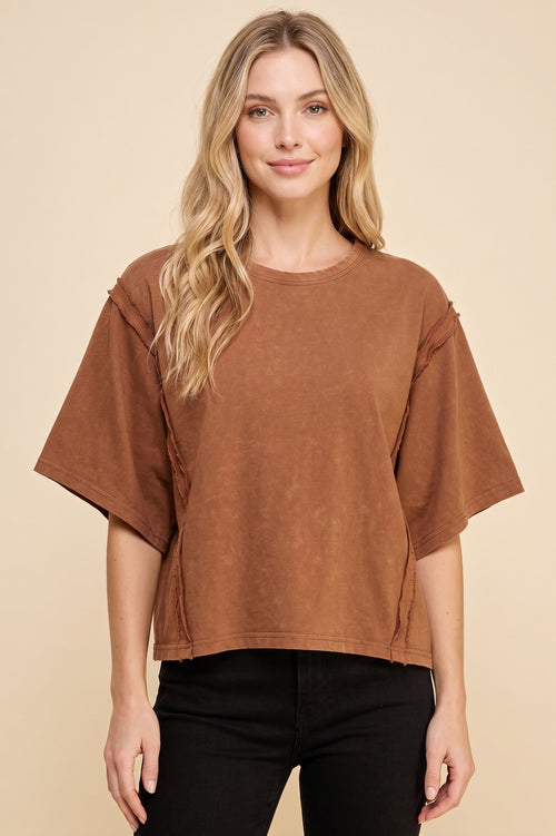 Brown Exposed Seam Top