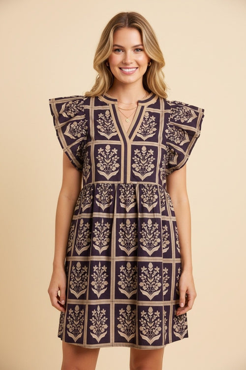 Floral Grid Mini Dress