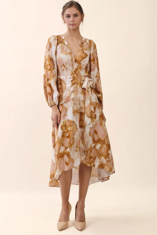 Orange Watercolor Wrap Dress