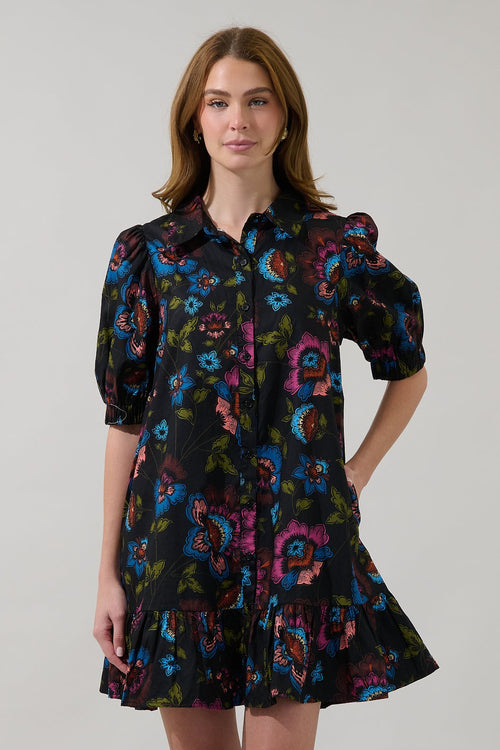 Midnight Cotton Floral Dress