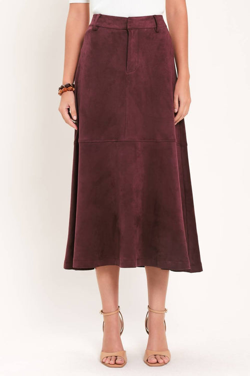 Burgundy Faux Suede Midi Skirt