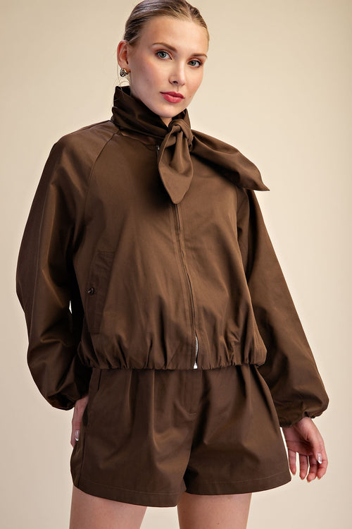 Scarf Collar Bomber Jacket