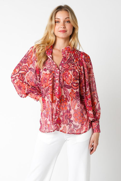 Pink Floral Gold Dot Top
