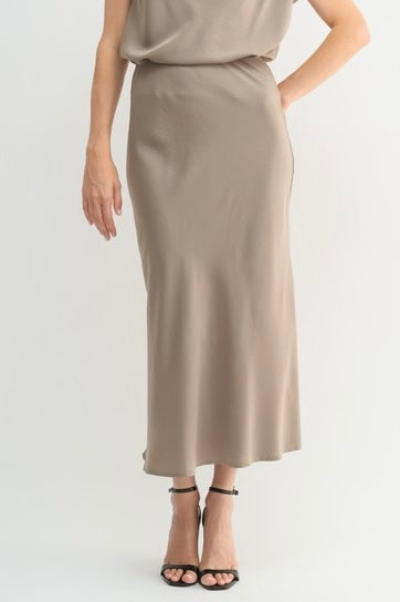 Neutral Satin Midi Skirt