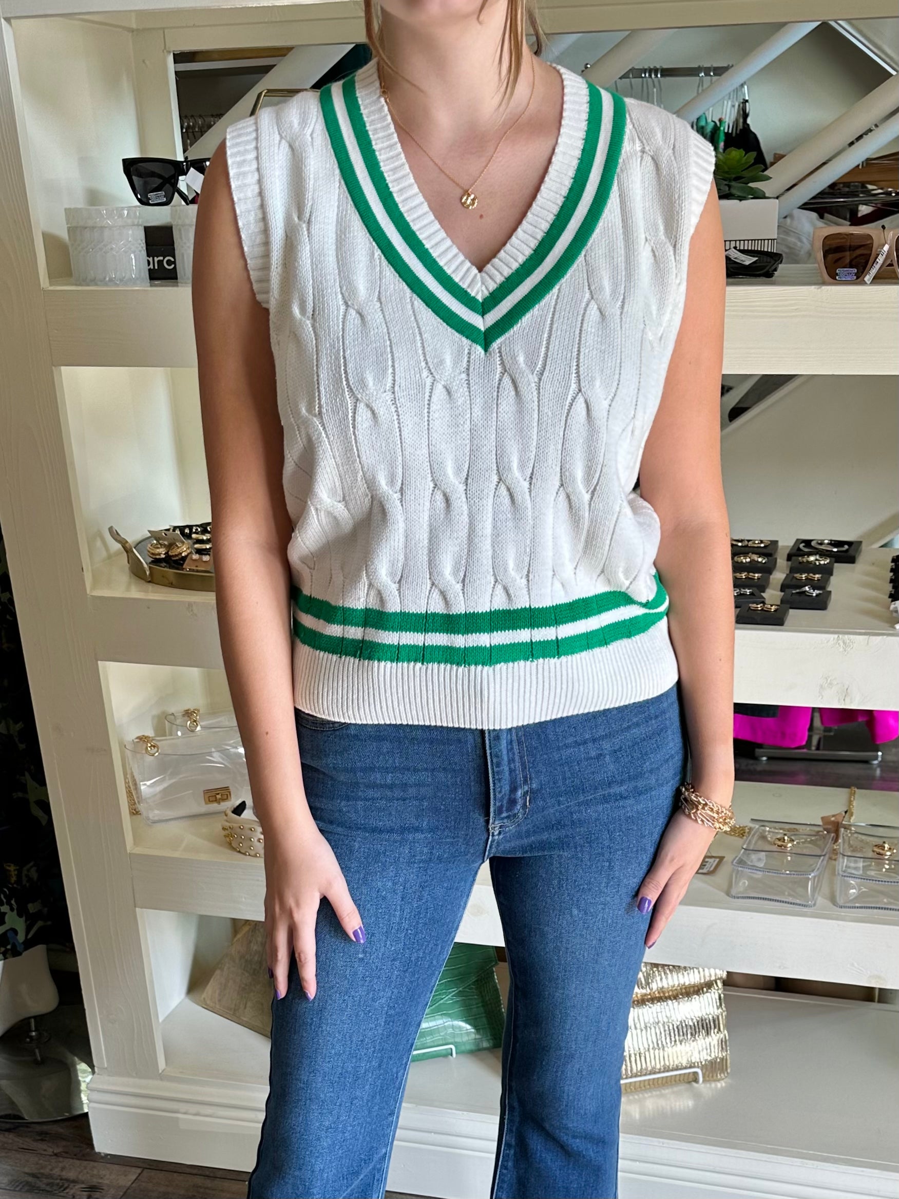 White and Green Sweater Vest