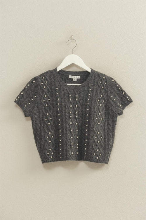 Charcoal Rhinestone Knit Top