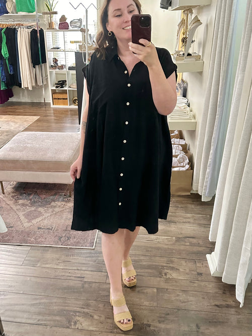 Black Cotton Shirt Dress