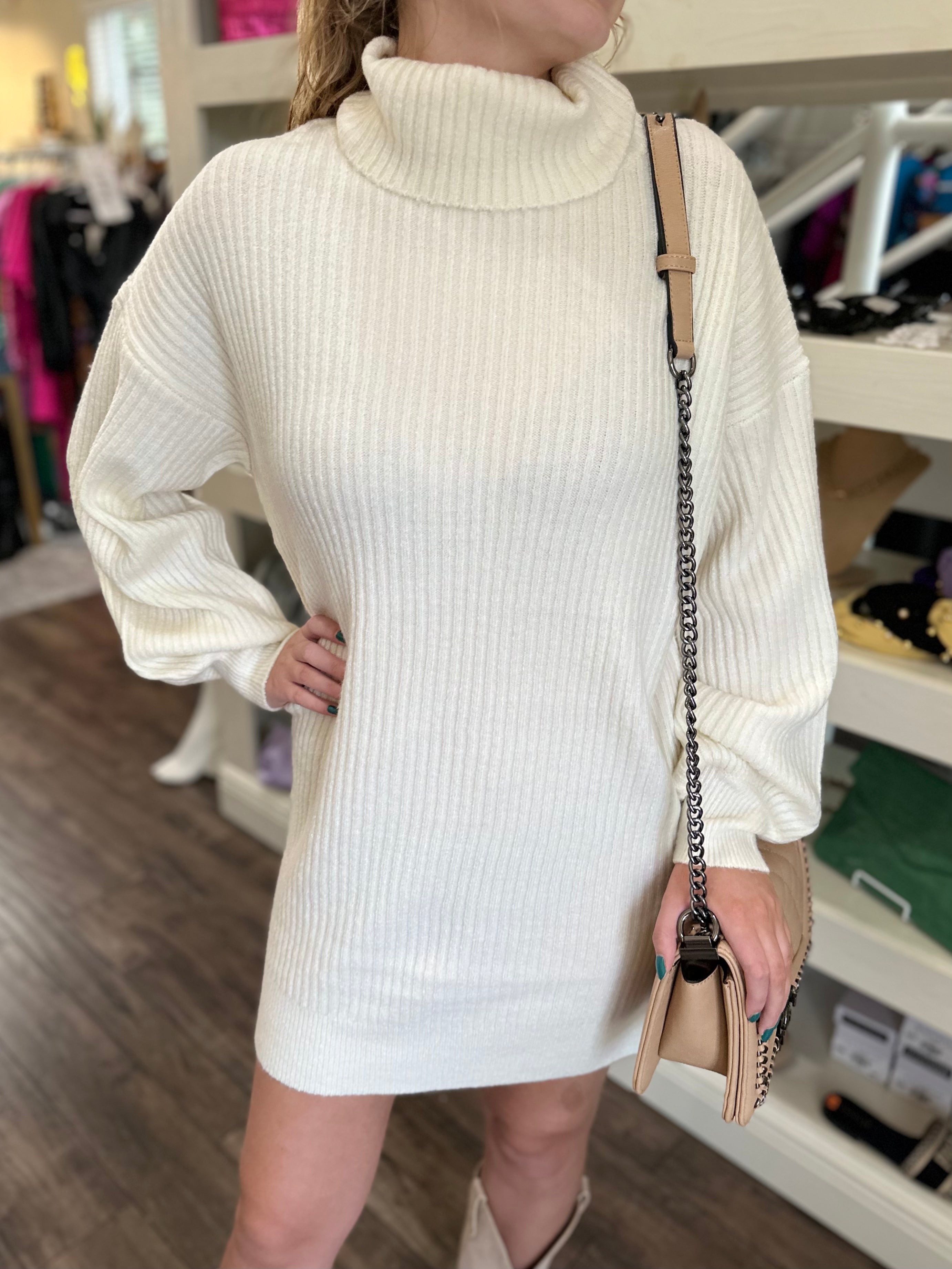 Ribbed Turtleneck Sweater Mini Dress
