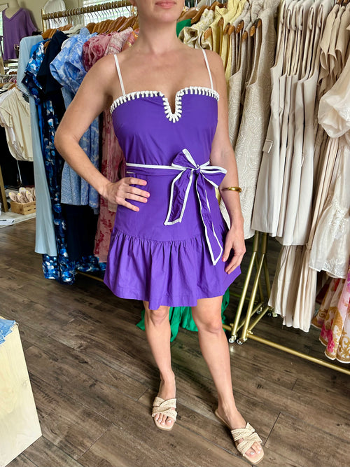 Purple and White Ribbon Trim Dress