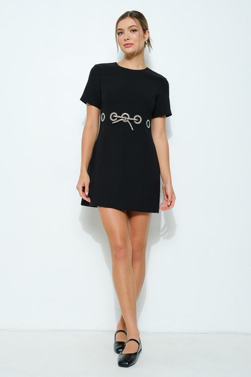 Black Rhinestone Detail Mini Dress