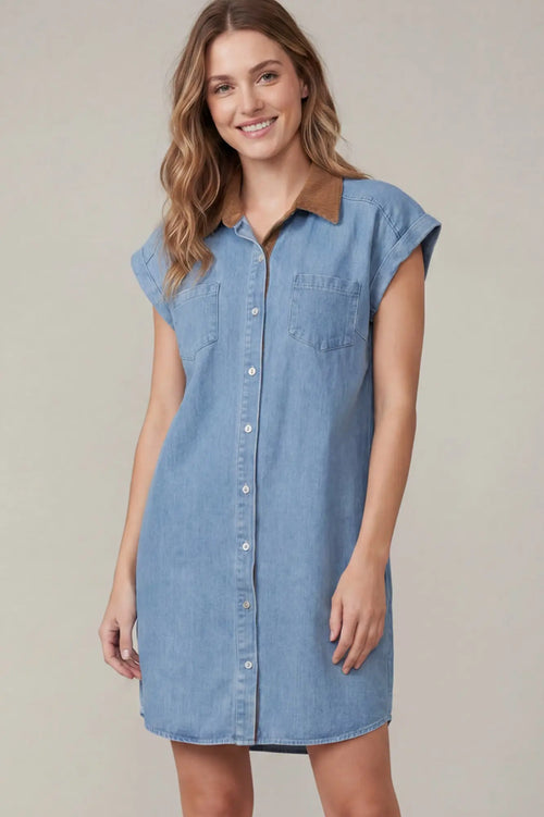 Corduroy Collar Denim Dress