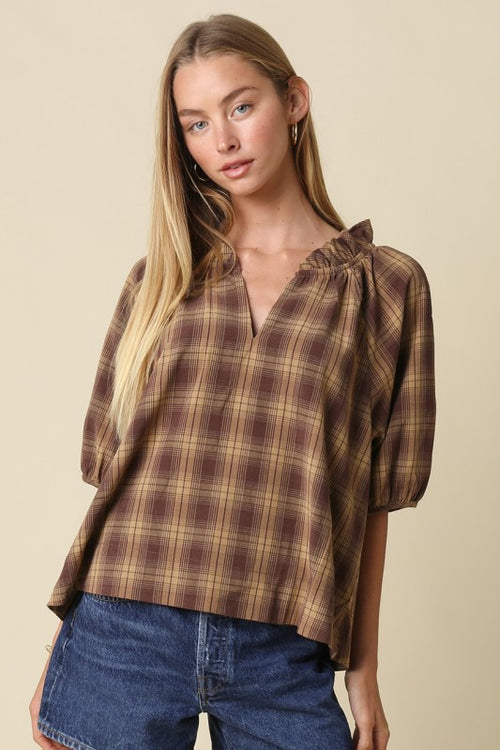 Brown Plaid Top