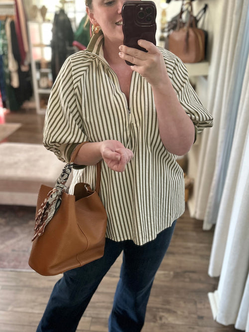 Curvy Olive Stripe Top