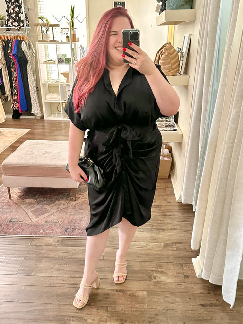 Curvy Tie Waist Button Down Dress