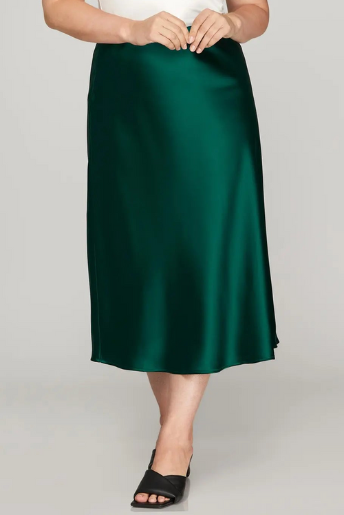 Curvy Emerald Satin Midi Skirt