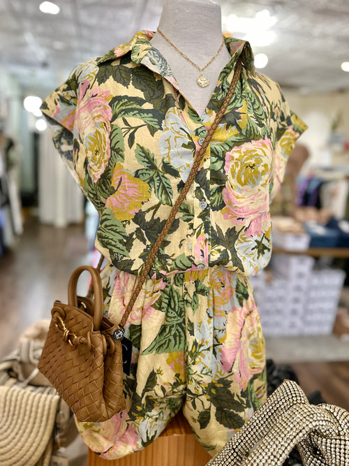 Yellow Floral Button Down Top