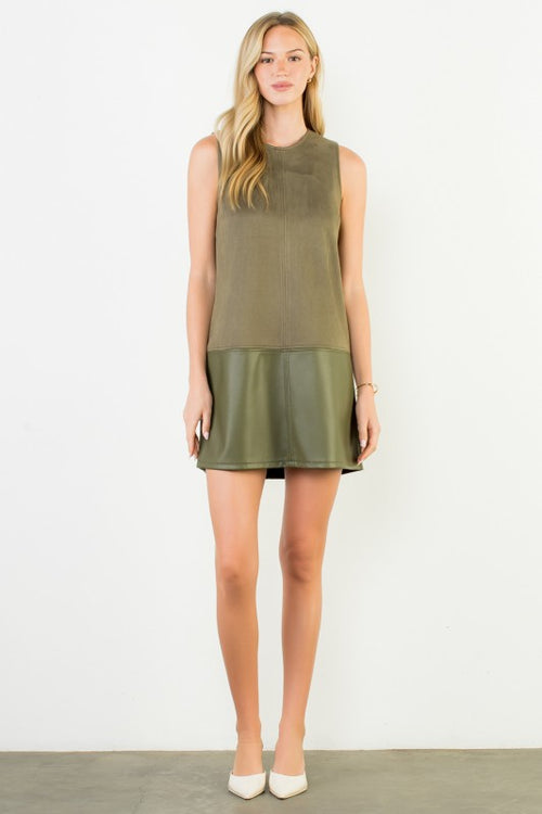 Olive Suede Faux Leather Dress