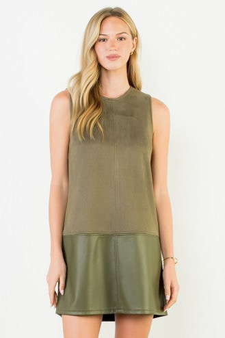 Olive Suede Faux Leather Dress