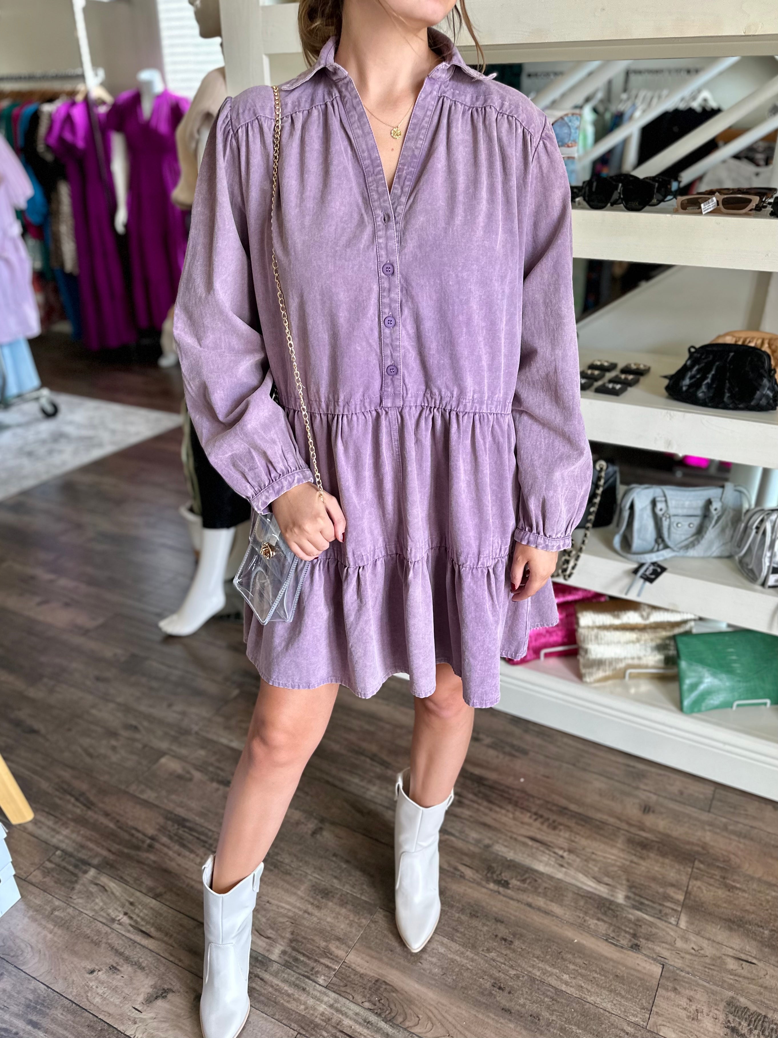 Purple Denim Long Sleeve Dress