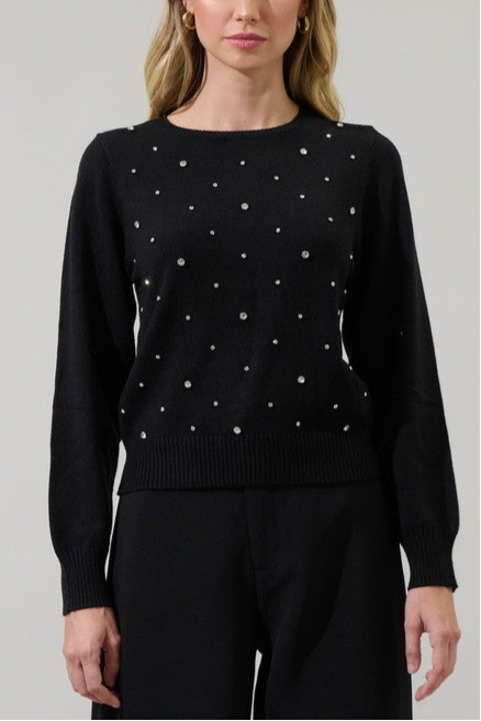 Black Rhinestone Sweater