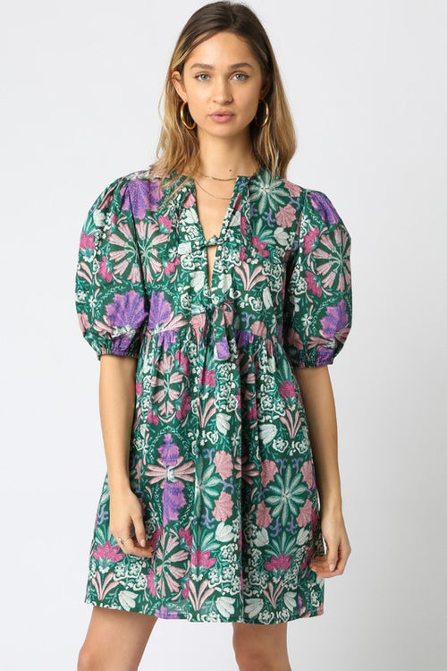 Green and Purple Tie Front Dress