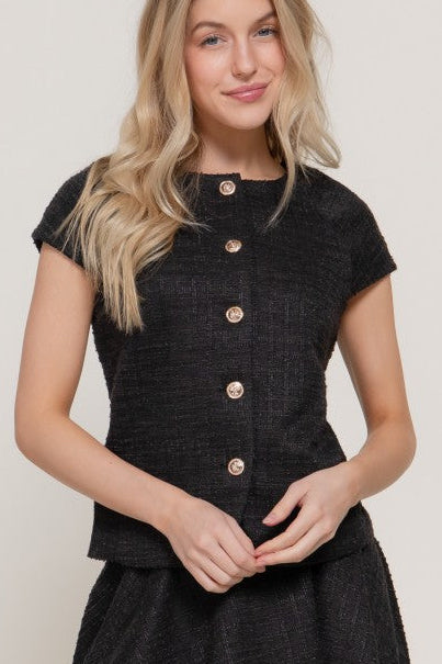 Black Tweed Gabrielle Top