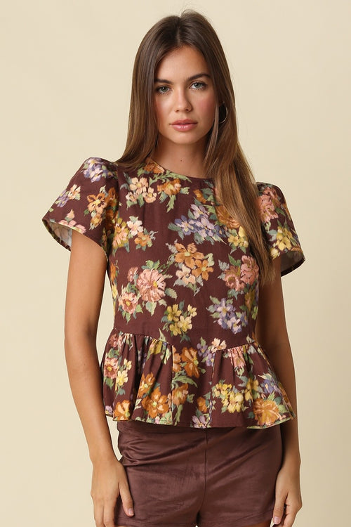 Floral Denim Peplum Top