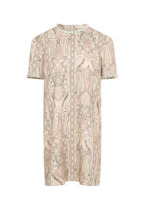 Rhinestone Trim Patterned Dress