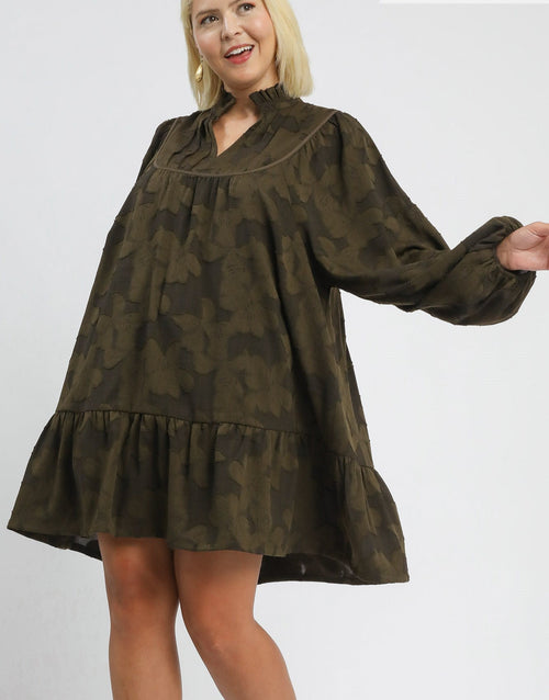 Floral Textured Long Sleeve Dress